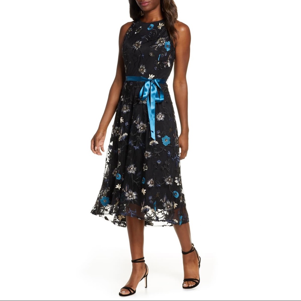 TAHARI | Sequined & Embroidered Floral Midi C33
